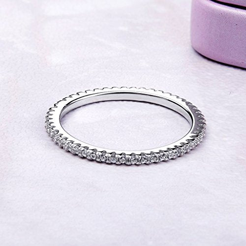 PAHALA 925 Sterling Silver Circle with Crystals Cubic Zirconia Vintage Wedding Engagement Band Ring
