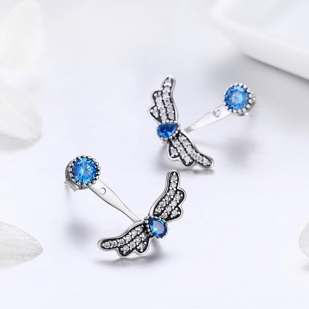 PAHALA 925 Sterling Silver Butterfly Blue Crystal Stud Earrings