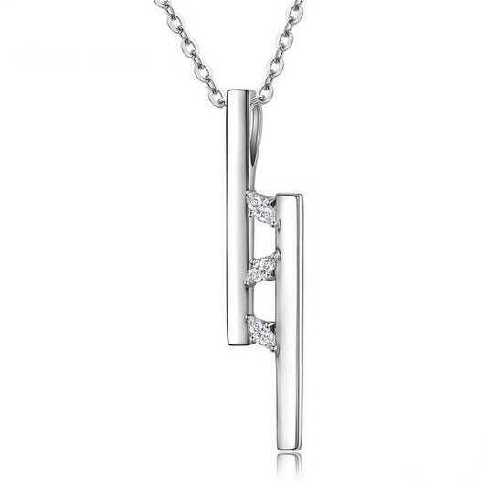 PAHALA 925 Sterling Silver T Bar Dazzling Clear CZ Pendant Necklace