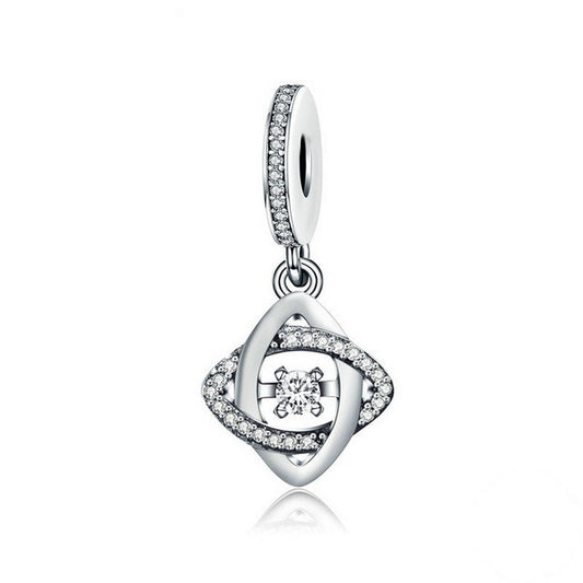 PAHALA 925 Sterling Silver Heart Geometric with Crystals Charms Beads