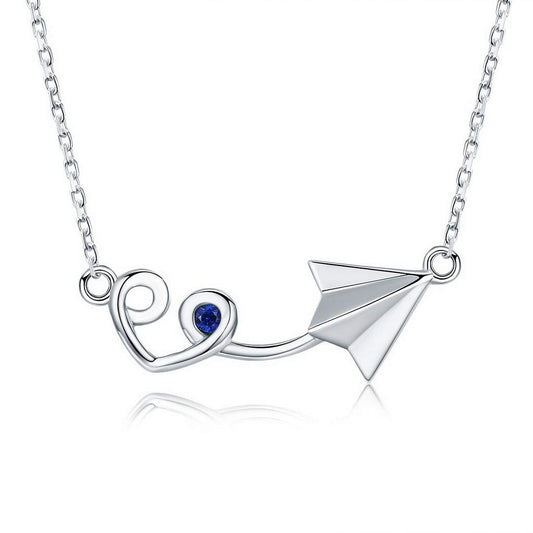 PAHALA 925 Sterling Silver Plane with Heart Pendant Necklace
