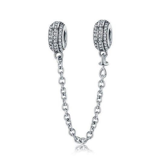 PAHALA 925 Sterling Silver Round Chain with Crystals Safety Chain Charm