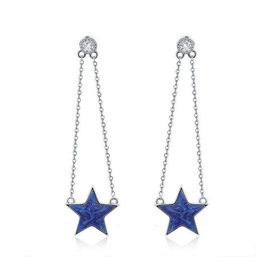 PAHALA 925 Sterling Silver Sparkling Star Chain Dangle Drop Earrings