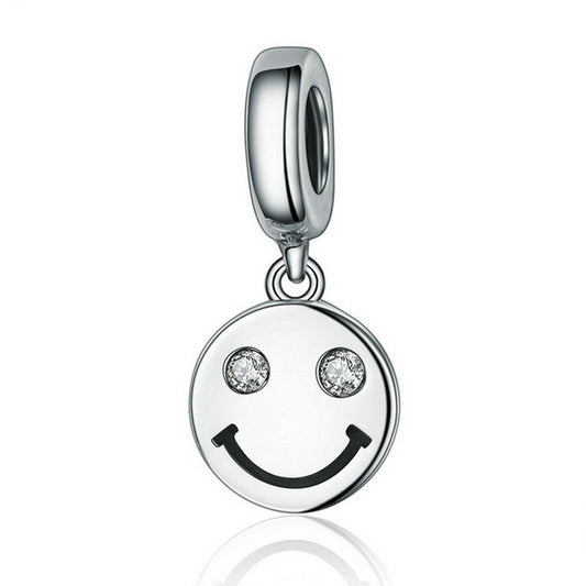 PAHALA 925 Sterling Silver Smile Face with Crystal Charms Fit Bracelets Necklace