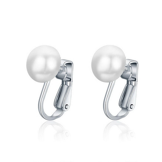 PAHALA 925 Sterling Silver Vintage Silver Glittering Pearl Small Clip Earrings