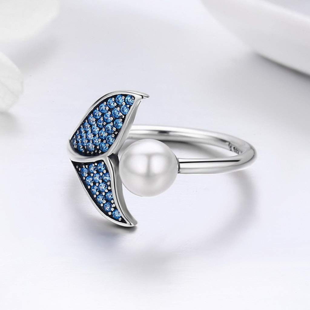 PAHALA 925 Strling Silver Adjustable Dolphin Tail Blue Finger Weeding Party Ring