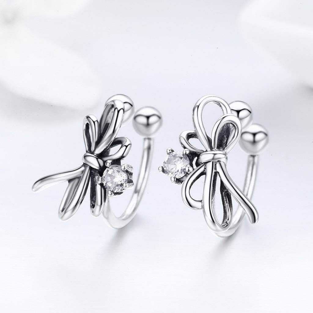 PAHALA 925 Sterling Silver Bowknot Dazzling Crystals Clip Earrings