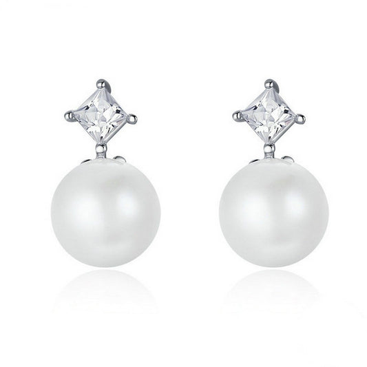PAHALA 925 Sterling Silver Droplet Crystal With Pearl Party Wedding Stud Earrings
