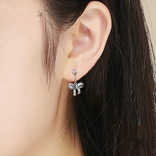 PAHALA 925 Sterling Silver Sweet Dazzling Bowknot Crystals Stud Earrings