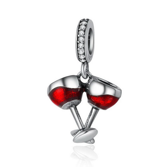 PAHALA 925 Sterling Silver Love Couple Beer Red Enamel Charm Bead