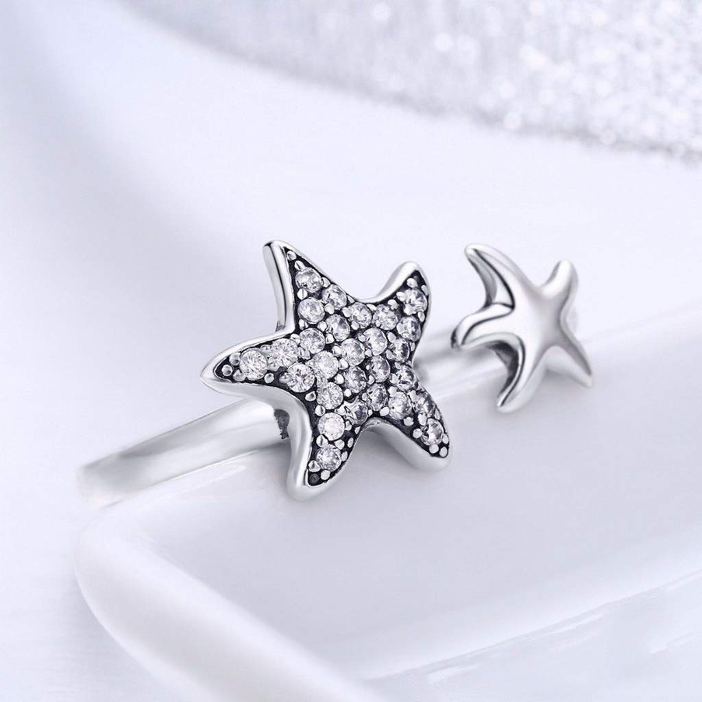 PAHALA 925 Strling Silver Trendy Star Sparkling Crystals Finger Weeding Party Ring