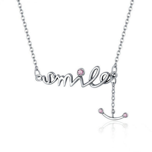 PAHALA 925 Sterling Silver Smile with Pink Crystals Pendant Necklace