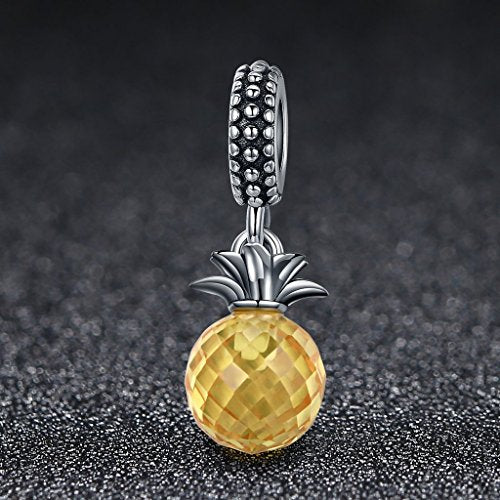 PAHALA 925 Strling Silver Pineapple with Yellow Crystal Pendant Charm Bead