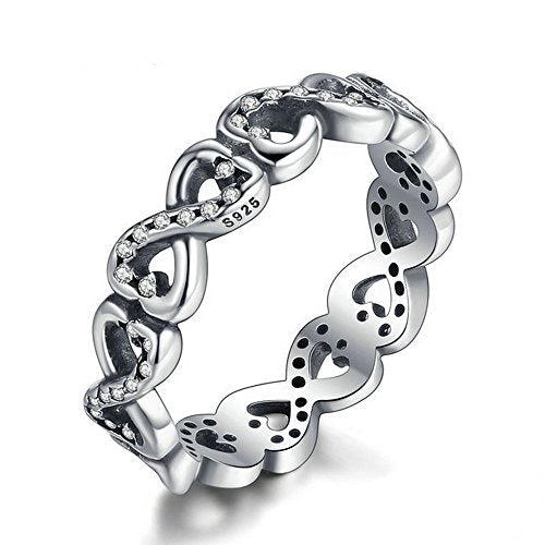 PAHALA 925 Sterling Silver Hearts Flowers with Crystals Cubic Zirconia Pave Wedding Engagement Band Ring