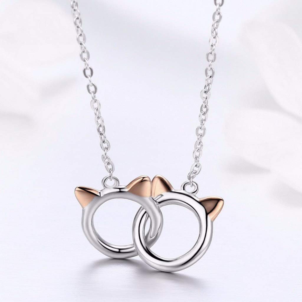 PAHALA 925 Sterling Silver Cat Handcuffs Cute Pendant Necklace