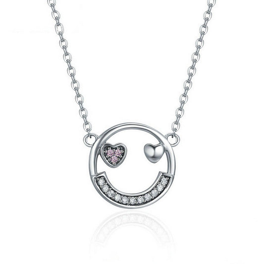PAHALA 925 Sterling Silver Lovely Smiling Face with Crystals Clear CZ Pendant Necklace