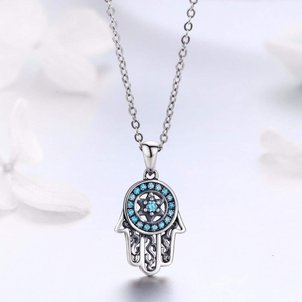 PAHALA 925 Sterling Silver Trendy Fatima Guarding Hand Pendant Necklace