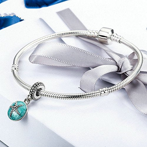 PAHALA 925 Strling Silver Starfish See with Green Blue Enamel Charms Fit Bracelets Necklace