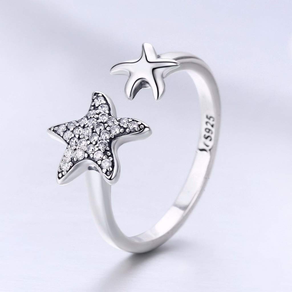 PAHALA 925 Strling Silver Trendy Star Sparkling Crystals Finger Weeding Party Ring