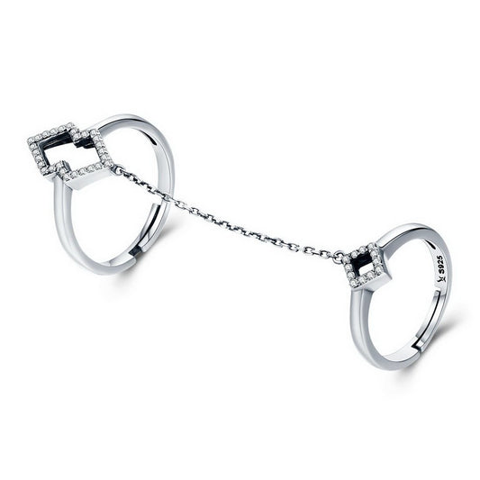 PAHALA 925 Strling Silver Anel Double Layer Finger Weeding Party Ring
