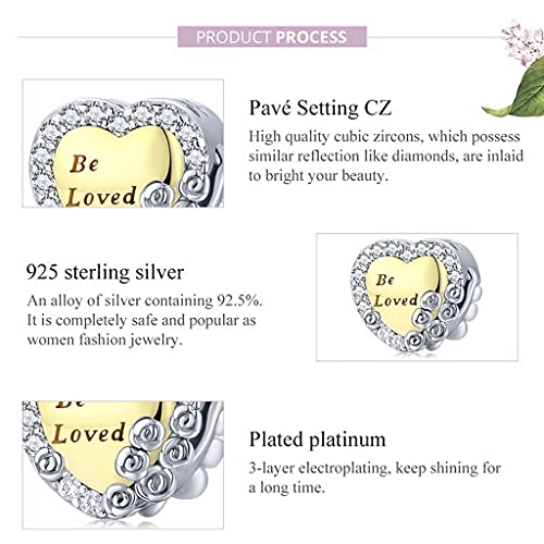 PAHALA 925 Sterling Silver Golden Heart Rose Love Wing Pink Crystal My Sunshine Mom Charm Bead