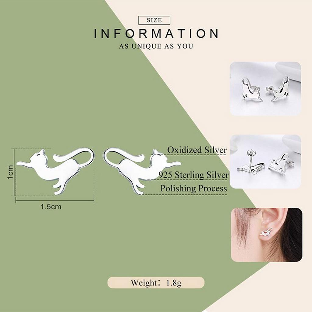 PAHALA 925 Sterling Silver Cute Cat Pussy Tail Stud Earrings