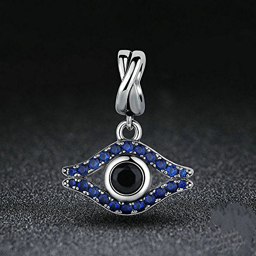 PAHALA 925 Strling Silver Eye Shaped with Blue Crystals Charms Pendant Fit Bracelets Necklace