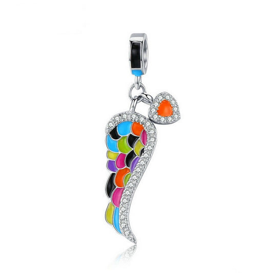 PAHALA 925 Sterling Silver Wing with Colorful Enamel Crystals Pendant Charm Bead