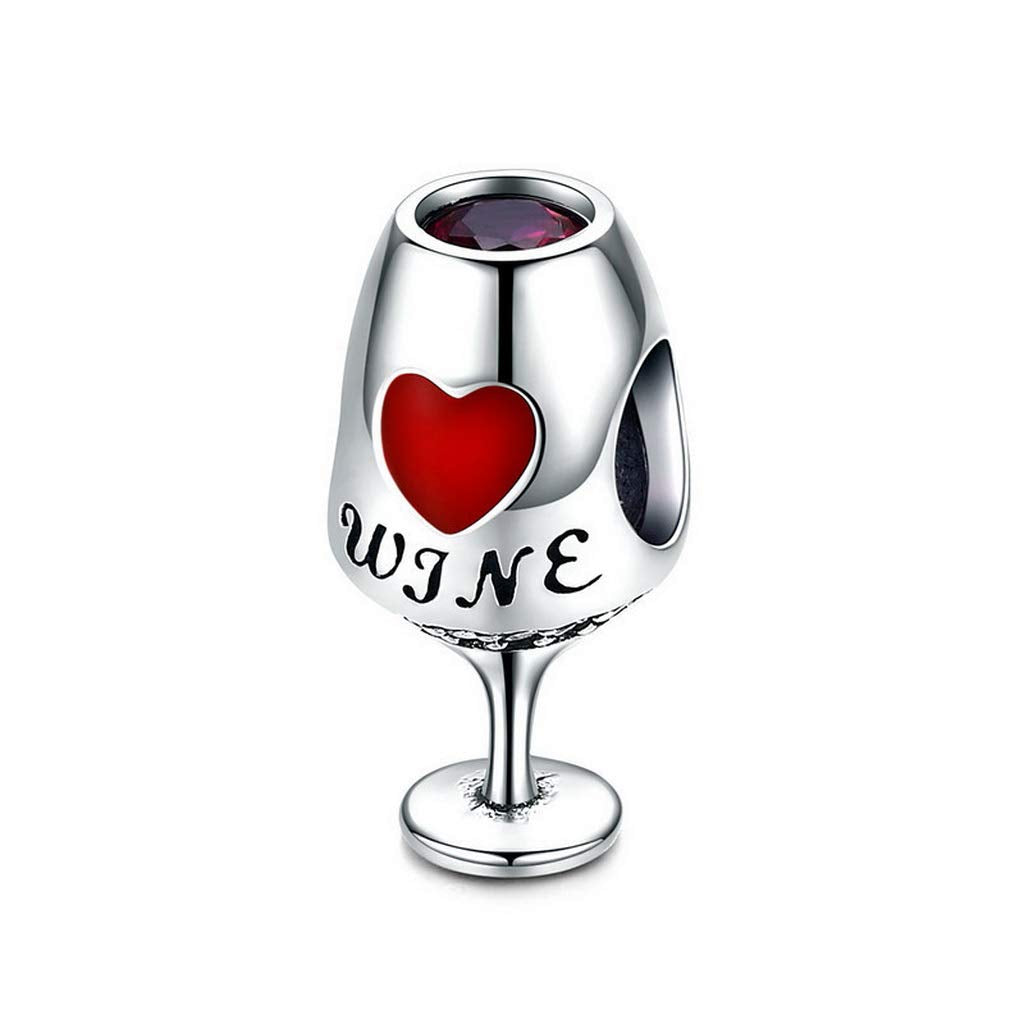 PAHALA 925 Strling Silver Red Wine Cup Heart Enamel Charms Charm