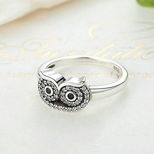 PAHALA 925 Sterling Silver Cute Bird with Crystals Cubic Zirconia Vintage Wedding Engagement Band Ring