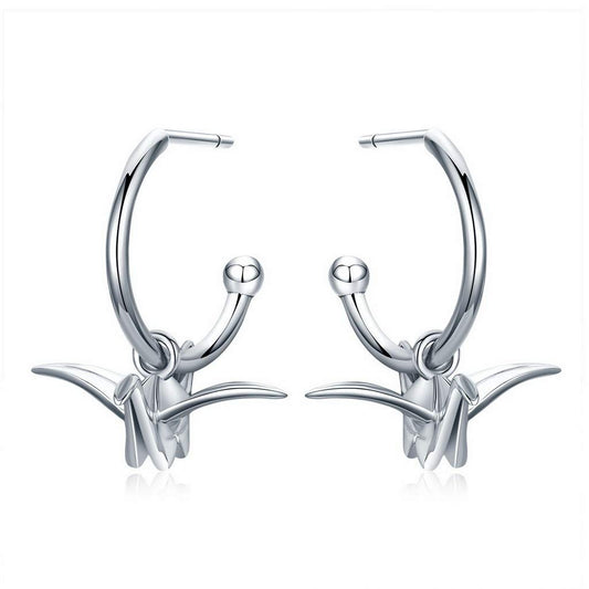 PAHALA 925 Sterling Silver Romantic Crane Dangle Stud Earrings