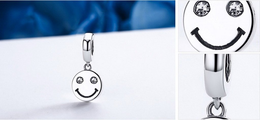 PAHALA 925 Sterling Silver Smile Face with Crystal Charms Fit Bracelets Necklace