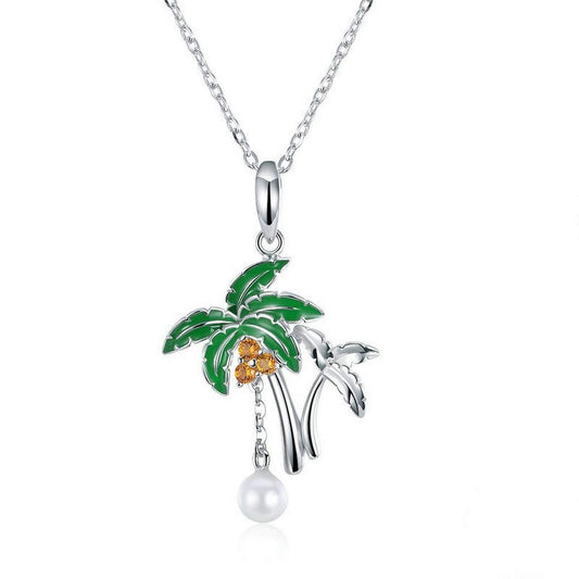 PAHALA 925 Sterling Silver Summer Coconut Tree Pendant Necklace