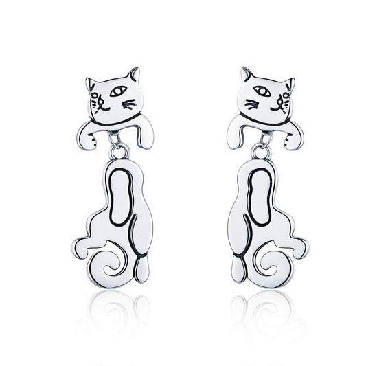 PAHALA 925 Sterling Silver Cat Pussy Drop Earrings