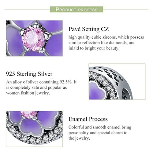 PAHALA 925 Sterling Silver Light Purple Enamel Blooming Crystals Charm Bead
