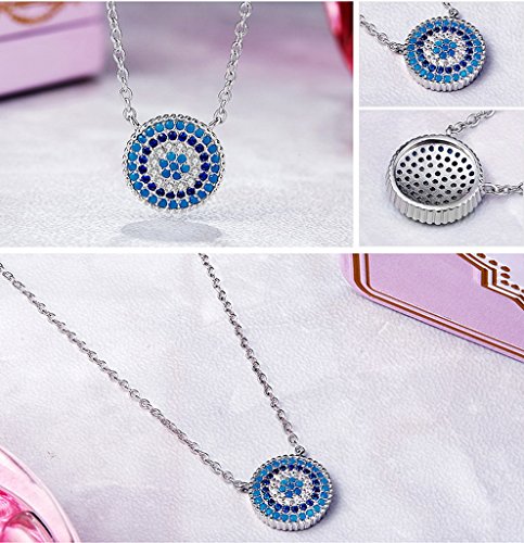 PAHALA 925 Sterling Silver Lucky Round with Blue Crystals Clear CZ Pendant Necklace