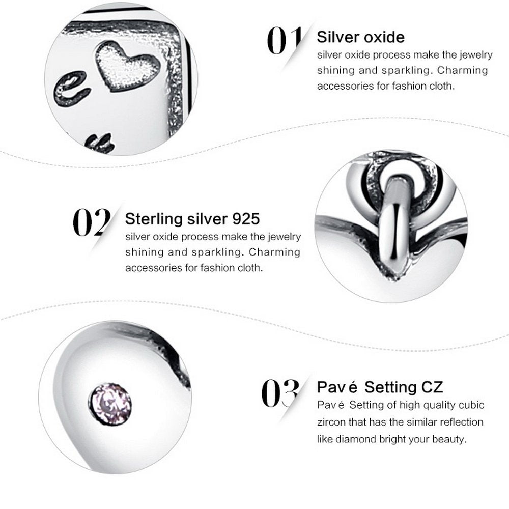PAHALA 925 Strling Silver Baby Love You Forever Heart Charms Pendant Fit Bracelets Bangles Necklace