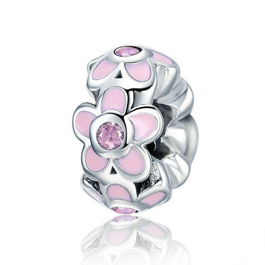 PAHALA 925 Sterling Silver Pink Flower Circus with Enamel Charm Bead