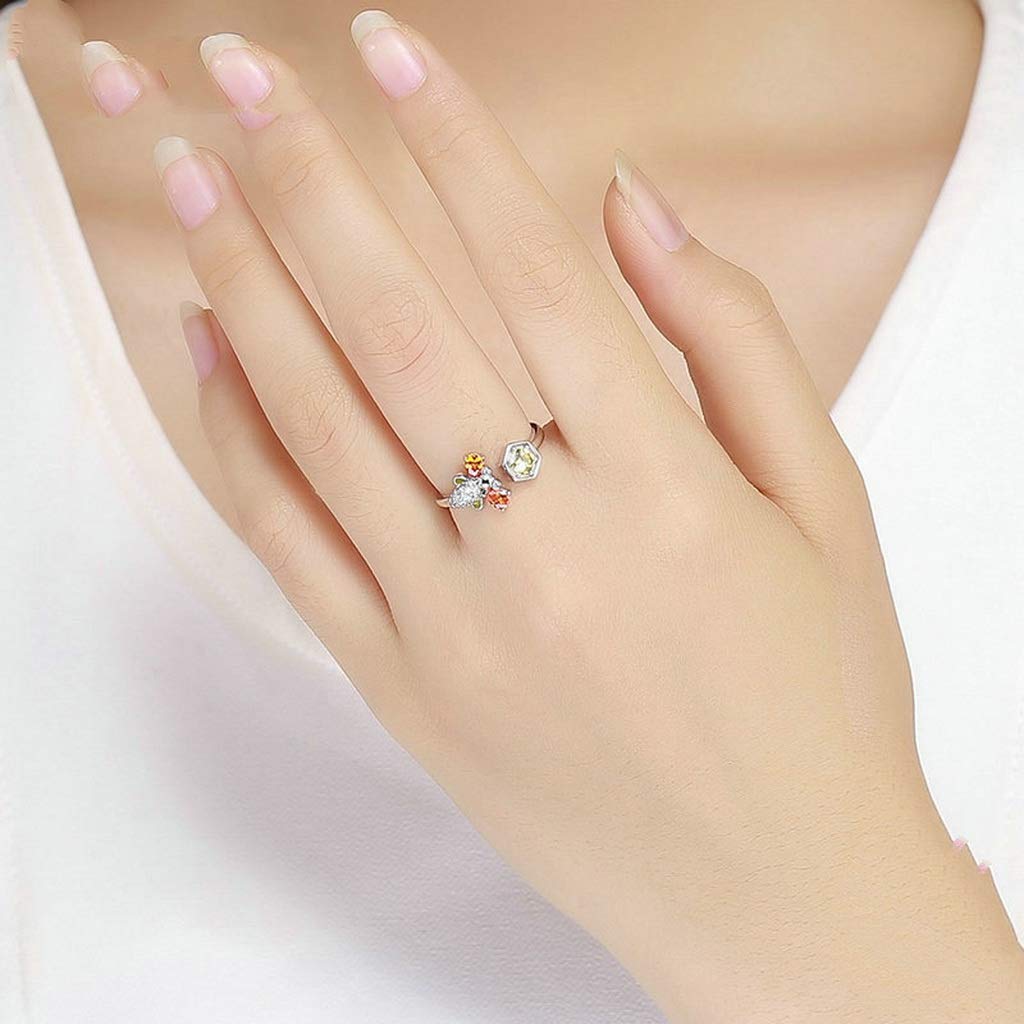 PAHALA 925 Strling Silver Bee Dazzling Square Crystals Finger Weeding Party Ring