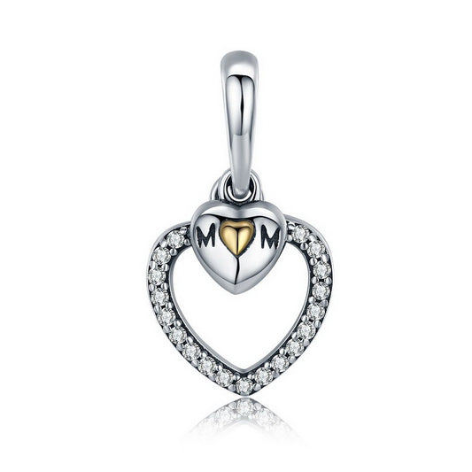 PAHALA 925 Sterling Silver Mom in Heart with Crystals Pendant Charm Bead