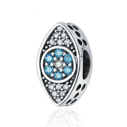PAHALA 925 Sterling Silver Eye with Light Blue Crystals Charm Bead