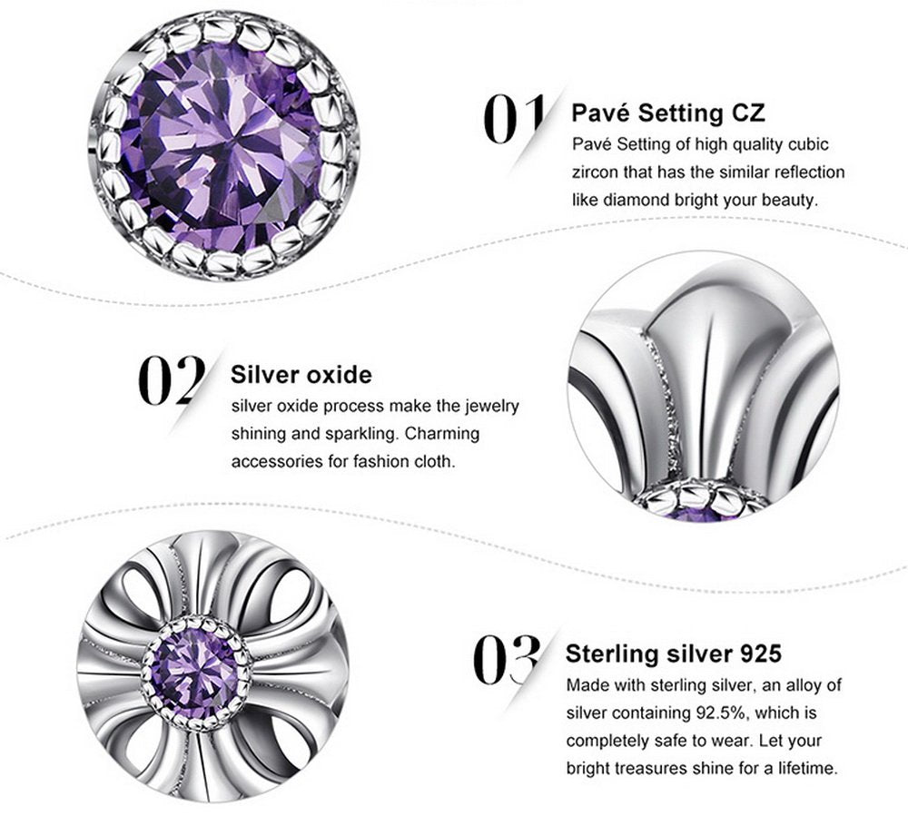 PAHALA 925 Strling Silver Fleur De LYS with Crystal Charms Fit Bracelets Necklace