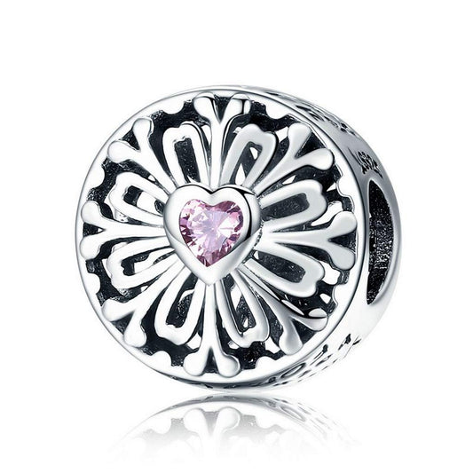 PAHALA 925 Strling Silver Flower of Friendship Pink Crystals Charm
