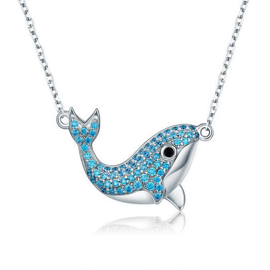 PAHALA 925 Sterling Silver Cute Blue Whale Crystals Pendant Necklace