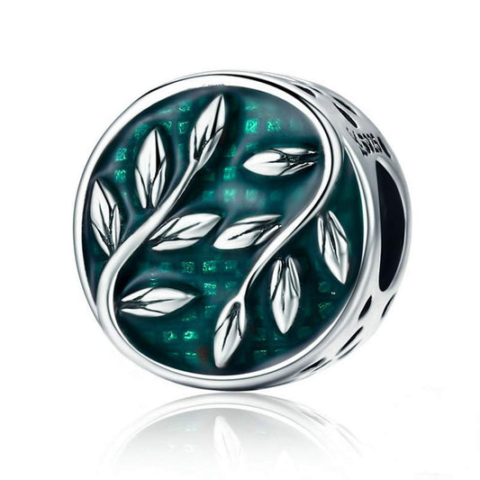 PAHALA 925 Strling Silver Green Enamel Tree Leaves Charms Beads