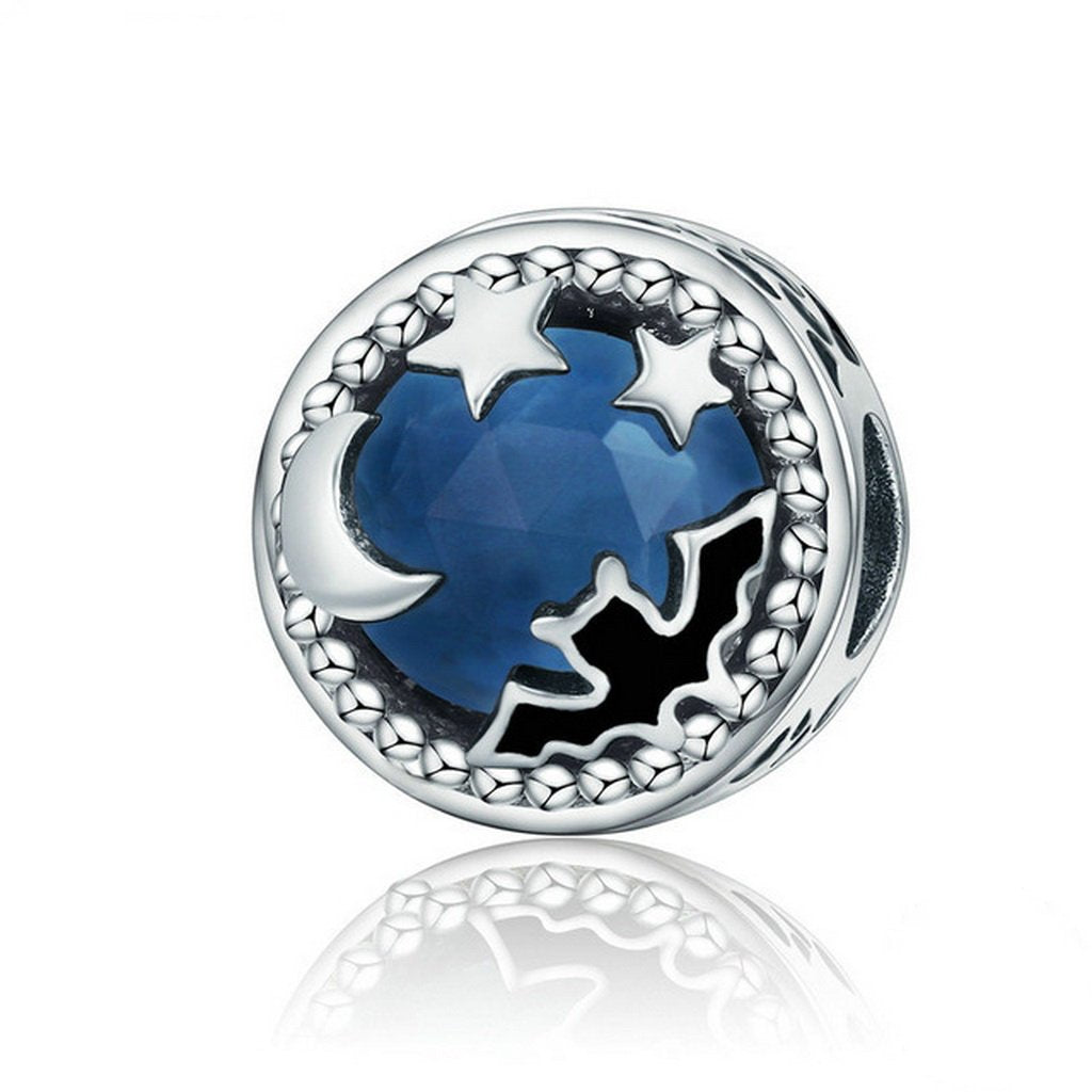 PAHALA 925 Sterling Silver Midnight Bat Star with Blue Crystal Charm Bead Fit Bracelet
