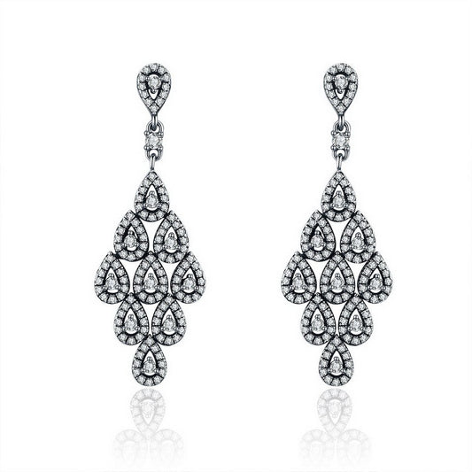 PAHALA 925 Sterling Silver Cascading Glamour With Crystals Long Drop Earrings