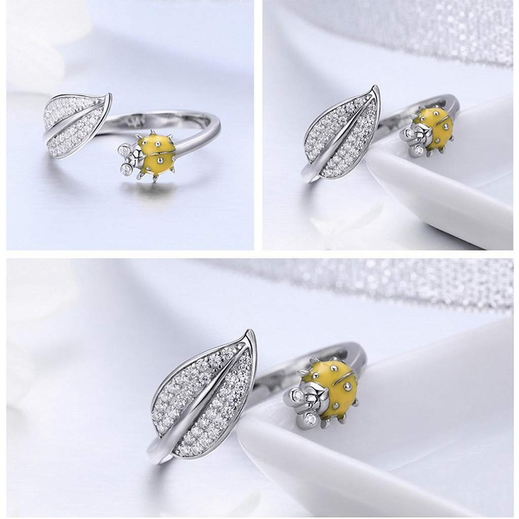 PAHALA 925 Strling Silver Yellow Ladybug Crystals Finger Weeding Party Ring