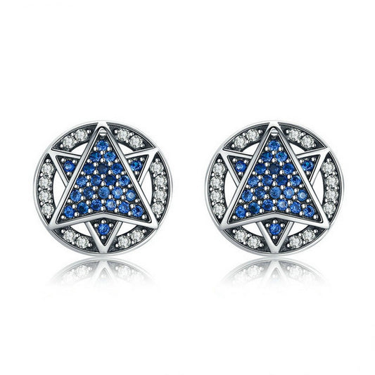 PAHALA 925 Sterling Silver Ethnic Shining With Blue Crystals Party Wedding Stud Earrings