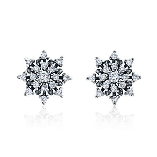 PAHALA 925 Sterling Silver Romantic Snowflake Luminous Crystal Stud Earrings